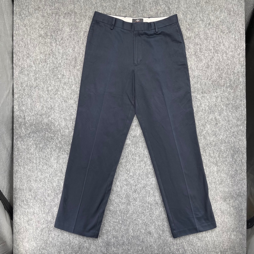 Dockers Pants Mens 32x32 Essential Khaki D2 Straight Fit Cotton Chinos Blue